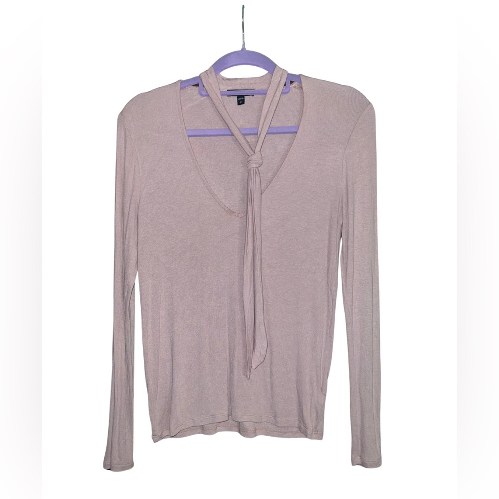 Express Women's Blush Long Sleeve Tie-Neck Top